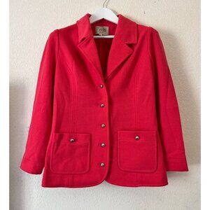 Vintage Puccini Women's Red 100% Wool Button-Up Blazer Jacket Size 14 Retro Chic